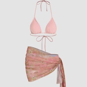 Cider Blush Bikini Set with Sheer Overlay NWOT